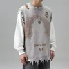 Men's Vests 2023 Punk Ripped Sweater Vest Knitted Sleeveless Male Goth Sweaters Distressed Pullover Hip Hop Streetwear