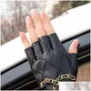 Arts And Crafts 2Pcs Genuine Leather Half Gloves With Metal Chain Skl Punk Motorcycle Biker Fingerless Glove Cool Touch Sn 211214 Drop Dhxpz