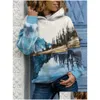 Women'S T-Shirt Womens Round Neck Casual Hoodie Sweatshirt Long Sleeve Mountain Landscape Printed Plus Size Tops T-Shirts Autumn And Dhuyq