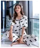 Damska odzież sutowa miękkie kobiety ubrania domowe satynowe jedwabne piżamę na piżamę garnitur drukarski krótki rękaw.