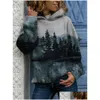 Women'S T-Shirt Womens Round Neck Casual Hoodie Sweatshirt Long Sleeve Mountain Landscape Printed Plus Size Tops T-Shirts Autumn And Dhuyq