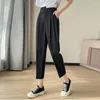 Kvinnors byxor sommaren hög midja rak ben koreansk mode klassisk kontor kostym pant eleganta damer casual kläder