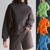 여자 트랙복 가을 따뜻한 긴 소매 스웨트 셔츠 2 조각 세트 여자 2023 캐주얼 스포츠 솔리드 탑과 반바지 2 명의 페이스 여성