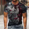 Camisetas masculinas mais recentes retrô Skeleton T-shirt estampada em 3D Street com decote em O e blusa oversized de manga curta