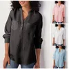 Dames Blouses Blouse 2023 Effen Kleur V-hals Lange mouw Overhemdzak Katoen Linnen Losse top Blusas Femininas Elegantes