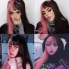 Cosplay Wigs Long Black and Pink Stitching Synthetic Wigs Two Tone Straight Wigs with Bang Christmas Halloween for Women Cosplay Hair Wigs 230727