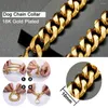 Dog Collars Chain Walking Collar Gold Cuban Link 316L Stainless Steel Metal 10mm Heavy Duty For Small Large Dogs