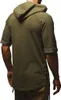 Men's T Shirts Slim Solid Color Hooded Casual Short Sleeve T-Shirt Summer Fashion Zipper Pocket Hoodies Tops Tees Male Tshirt For Men