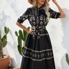 Casual Dresses Elegant Print Shirt Dress Retro Chic Woman Vintage Maxi Button Belt High midje Party for Women 2023