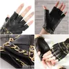 Arts And Crafts 2Pcs Genuine Leather Half Gloves With Metal Chain Skl Punk Motorcycle Biker Fingerless Glove Cool Touch Sn 211214 Drop Dhxpz