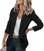 Kvinnors kostymer blazers solid svart lös puffhylsa blazer casual office öppna front långa jackor med fickor arbete kostym 230727