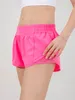 Ll shorts femininos hotty roupas quentes com tira reflexiva bolsos com zíper lu calças curtas meninas correndo roupas esportivas elásticas lu548