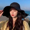 Wide Brim Hats Women Fashion Bow Beach Caps Summer Anti UV Sun Hat Long Fisherman Cap For Female Outdoor Breathable Bucket Panama