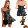 Femmes Shapers Vente en gros- Femmes Sexy Cuir Steampunk Corset Pvc Zip Avant Dos Bandage Top Overbust Body Shaper Taille Lingerie Go Dhaqx