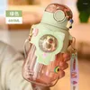 Waterflessen Leuke fles voor kinderen 680 ml Kawaii plastic beker met rietje Cartoon draagbare student School Drinkware