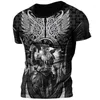 Men's T Shirts Retro Viking Tattoo 3D Print Men Summer Odin Crew Neck Loose Short Sleeve Casual Tops Tees Oversized