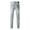 Heren jeans aankomst mode verontruste slanke streetwear schade mager hoge stretch blauw vernietigde dye dye bandana gescheurd