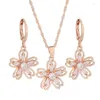 Halskette Ohrringe Set 585 Roségold Farbe Hochzeit Mode Natürliche Zirkonia Blume Vintage Hängende Ohrringe Geschenk Täglicher Schmuck