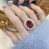 Jewelry Pouches Diamond Retro Ruby Oval Ring Female Opening Exquisite And Elegant Temperament Joker