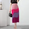 Gonne Vita alta Nappe Patchwork Split Midi Gonna a pieghe Fashion A-Line per le donne