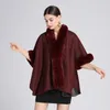 Foulards dame élégant polaire doublure laine manteau femmes Rex fausse fourrure col châle luxe chaud pardessus automne hiver cape Wrap