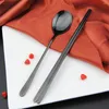 Dinnerware Sets 4 Stainless Steel Utensils Dinner Service Tableware Eating Metal Chopsticks Spoon Reusable Cutlery Spoons And Forks Round