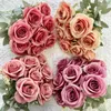 Flores decorativas 9 cabezas rosas artificiales ramo de novia decoración del hogar habitación de flores decoración de escritorio suministros de boda para la novia