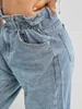 Damenjeans ZAFUL Pockets Bleach Wash Paperbag Damen High Waisted Loose Demin Pants Y2K Fashion Bottoms Cargo