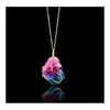 Arts And Crafts Natural Rainbow Irregar Quartz Stone Rock Pendant Crystal Gemstone Necklace Gold Plated Wire Wrap Birthstone Jewelry G Dhzsy