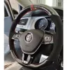 Handsydd kolfiberblack mocka läder röd tråd ratt rattomslag passar för Volkswagen Golf 7 Mk7 Passat B8 2016-201282R