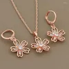 Halskette Ohrringe Set 585 Roségold Farbe Hochzeit Mode Natürliche Zirkonia Blume Vintage Hängende Ohrringe Geschenk Täglicher Schmuck