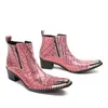 Fashion Man Ankle Boots Pointed Toe Men High Boot Waterproof Mans Pink Boot