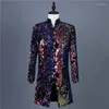 Costumes pour hommes 2023Men's Floral Blue Purple Black Velvet Sequin Fashion Trend Casual Suit Coat European And American Shiny Ball Dress