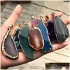 Arts And Crafts Stainless Steel Chain Natural Stone Agate Pendant Necklace Gold Edge Irregar Shape Necklaces Women Fashion Jewelry Wil Dhw3M