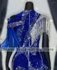 Feestjurken Luxe Sparkly Royal Blue Mermaid Prom 2023 Beads Crystal Feather Tassles Dress Formele Avond