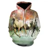 Hoodies للرجال 2023 SWESTSHIRT الرجال/ النساء 3D طباعة الحصان البني النمط للحيوان Pullover للجنسين الإبداعي هوديي sudaderas