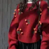 Maglioni da donna 2023 Abbigliamento invernale da donna Cappotto allentato Ciliegie Stile coreano Top Pullover San Valentino Red Cherry Short Feminino