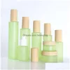 Verpakking Flessen Frosted Groene Glazen Fles Zalfpotje Fijne Mist Spray Lotion Pomp Hervulbare Cosmetische Container Potten 20Ml 30Ml 40Ml 60M Ot6Ey