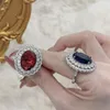 Jewelry Pouches Diamond Retro Ruby Oval Ring Female Opening Exquisite And Elegant Temperament Joker