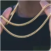 Chains Cuban Chain Necklace For Men Women Basic Punk Stainless Steel Curb Link Chokers Vintage Gold Tone Solid Metal Collar Drop Del Dh7Sk