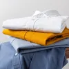 Camisas sociais masculinas de algodão de cor pura manga longa masculina xadrez fácil de cuidar Oxford bolso grande botão para cima