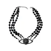 Trois rangées d'agate noire perle blanche saturne collier ras du cou designer de luxe en alliage classique faisant des bijoux pour femmes célèbres de haute qualité mode pandents colliers cadeau