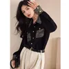 Women's Blouses Chaney Women Elegant Spring Autumn Fashion Black Shirt Pockets Work Clothing Office Lady High Streetwear Femme Tops Blouse