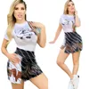 ファッションデザイナーの女性用Tシャツ夏のファッションプリントショートスカートセットJ2867