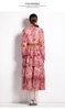 Casual Dresses Printed Holiday Multi-Layer Ruffled Patchwork Dress Spring and Autumn Lantern Long Sleeves Beach Loose Maxi Vestidos