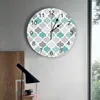 Wandklokken Cyaan Turquoise Grijze Geometrische Marokkaanse Grote Klok Dinning Restaurant Cafe Decor Ronde Stille Woondecoratie