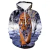 Erkek Hoodies Sonbahar ve Kış Moda 3D Priting Sweatshirts Erkekler/Kadınlar Jungle Tiger Baskılı Giysiler Harajuku Büyük Boy Hoodie