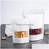 Bolsas de embalaje Bolsa de pie con cremallera Kraft Papel blanco que se puede volver a cerrar para almacenamiento de alimentos Snack Cookie con ventana mate Drop Delivery Office Sch Ottrl