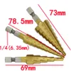 3st HSS Titanium Coated Step Drill Bit för metallfräsande skärare 3-12mm4-12mm4-20mm höghastighetsstål träborrning Power Tools250V