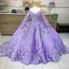 2023 Sexy Lilás Renda Quinceanera Vestidos Vestido de Baile Ninhada Roxo Querida Apliques de Renda Contas de Cristal Flores Borboleta Tule Vestido de Festa Prom Vestidos de Noite